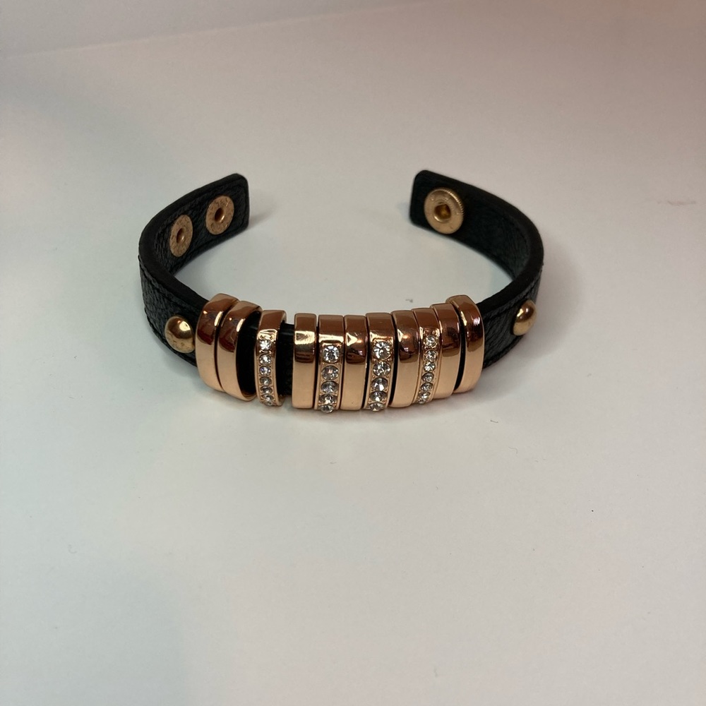 Jessica Simpson rose gold and leather cuff bracelet